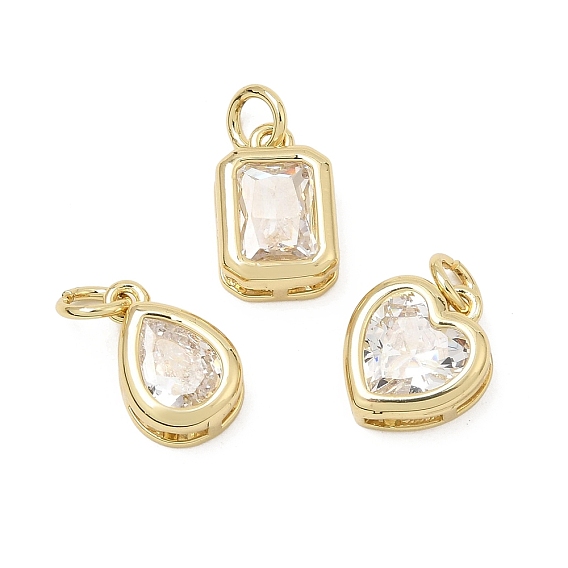 Brass Micro Pave Cubic Zirconia Pendants, Long-Lasting Plated, Rack Plating, Lead Free & Cadmium Free, Real 18K Gold Plated