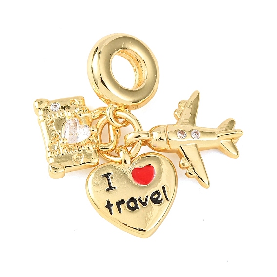 Стеллажное покрытие латунь проложить прозрачный кубический цирконий европейские подвески с подвесками, подвески в виде самолета и черного эмалевого сердца и чемодана с большими отверстиями, без кадмия и без свинца, долговечный