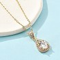 Латунный микропаве прозрачный кубический цирконий каплевидный кулон ожерелья для женщин, с 304 кабельной цепью из нержавеющей стали, ионное покрытие (ip)