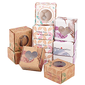 PandaHall Elite 40Pcs 4 Style Foldable Creative Kraft Paper Gift Boxes, Jewelry Boxes, with Heart & Round Clear Windows, Square with Word Thank You with Love