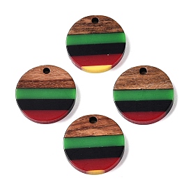 Jamaican Colour Epoxy Resin & Walnut Wood Pendants, Geometric Charms