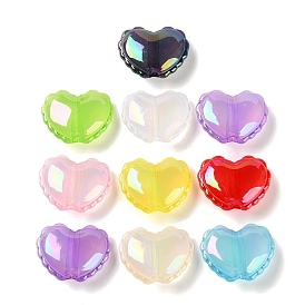 UV Plating Transparent Acrylic European Beads, Large Hole Beads, Iridescent, Heart with Bowknot Pattern
