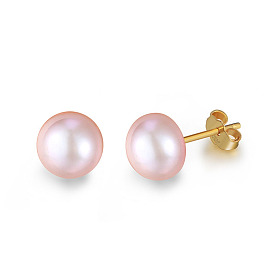 Natural Pearl Ear Studs for Women, with 925 Sterling Silver Pins, with S925 Stamp, Round