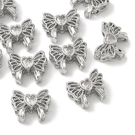 Shegrace Messing-Pavé-Perlen aus klarem Zirkonia, Bowknot mit Herz, cadmiumfrei und bleifrei und nickelfrei