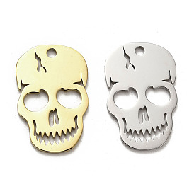 Halloween 304 Stainless Steel Pendants, Laser Cut, Skull Charm