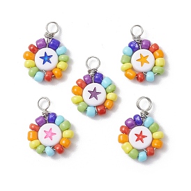 Подвески из непрозрачного акрила и стекла, плоские круглые со звездой