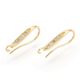 Brass Micro Pave Clear Cubic Zirconia Earring Hooks, with Horizontal Loop