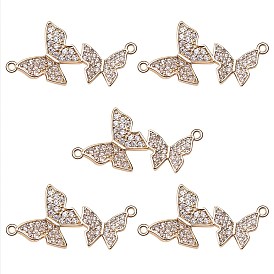 Rack Plating Brass Micro Pave Clear Cubic Zirconia Connector Charms, Nickel Free, Butterfly