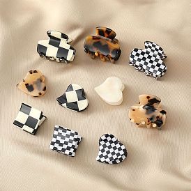Retro Leopard Print Hair Clip for Women, Checkerboard Pattern Headwear