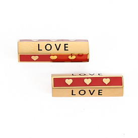 316 Surgical Stainless Steel Enamel Beads, Hexagonal Prism with Word Love & Heart