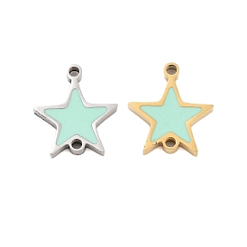 304 Stainless Steel Aquamarine Enamel Connector Charms, Star Links