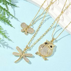 Ожерелья с подвесками из латуни с прозрачным кубическим цирконием и микропаве, реальный 18 k позолоченный