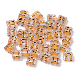 Transparent Electroplate Acrylic Multi-Strand Links, Rectangle with Mixed Golden Letter
