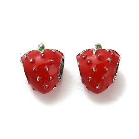 Alloy Enamel European Beads, Large Hole Beads, Strawberry, Platinum