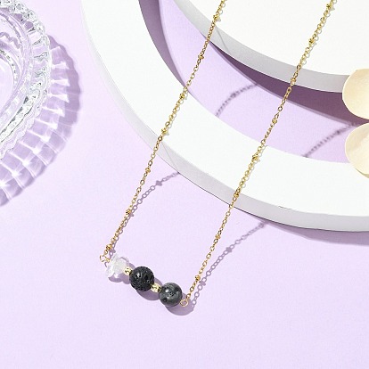Подвеска из бусин из натуральных камней с круглыми гранями 304 цепочка-спутник из нержавеющей стали для женщин, смешанные окрашенные и неокрашенные, разноцветные, золотые
