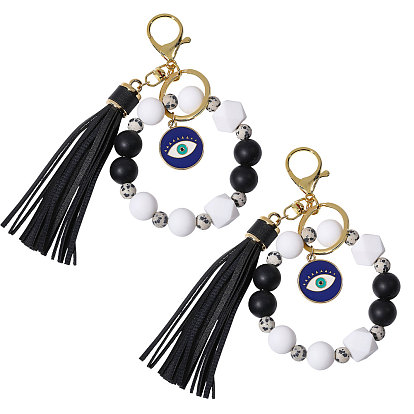 2шт. силиконовые бусины для мобильного телефона с ремешком для ключей, с кисточками из искусственной кожи, большими подвесками, украшениями и подвесками из эмалевого сплава, железный сплав омар окорок застежка брелки, злые глаза