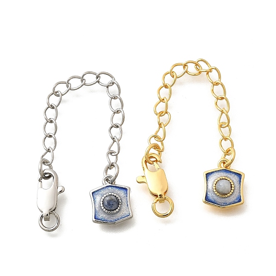 Латунный натуральный лазурит заканчивается цепочкой, с эмалью и блестящей пудрой