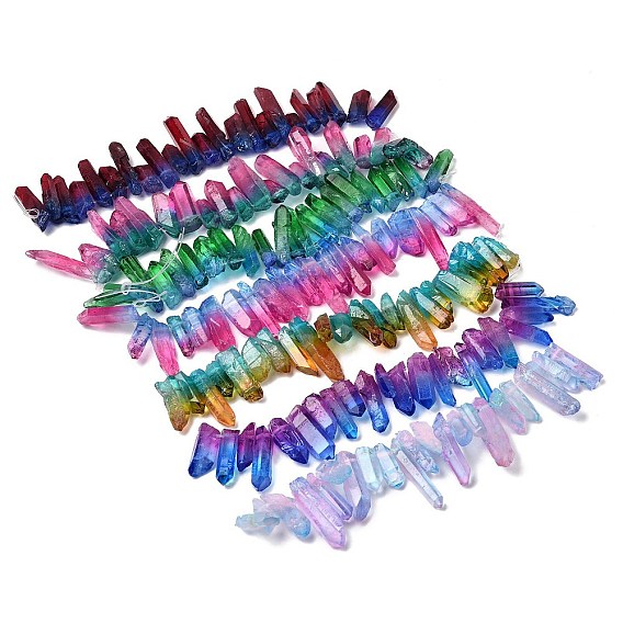 Нити из двухцветных бусин из натурального кварца, окрашенные, граненый пуля, Топ пробуренной