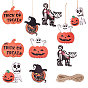 10Sets Halloween Theme Pumpkin & Ghost & Cat & Skull Wooden Hanging Decorations, with Hemp Cord