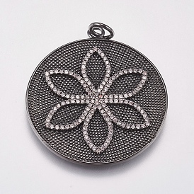 Латунные микро проложить кубического циркония подвески, плоские круглые с цветком