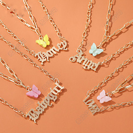 Акриловые бабочки и сплав слово кулон двухслойные ожерелья для женщин, золотые