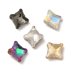 Glass Rhinestone Cabochons, Pointed Back & Back Plated, Faceted, Rhombus