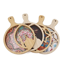 Eid Mubarak Wood Round Moon Serving Tray, Ramadan Style Tray for Home Party Decoration