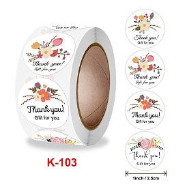 Round Paper Flower Thank You Gift Sticker Rolls, Adhesive Decorative Sealing Stickers for Gifts, Party