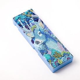5D DIY Diamond Painting Stickers Kits For ABS Pencil Case Making, with Resin Rhinestones, Diamond Sticky Pen, Tray Plate and Glue Clay, Rectangle with Deer Pattern