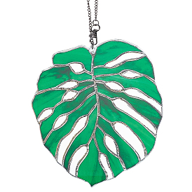 Monstera Leaf Acrylic Pendant Decorations, for Window Home Outdoor Garden Hanging Decorations, with Hook and Hanging Chain