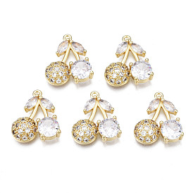 Brass Micro Pave Clear Cubic Zirconia Pendants, Nickel Free, Cherry