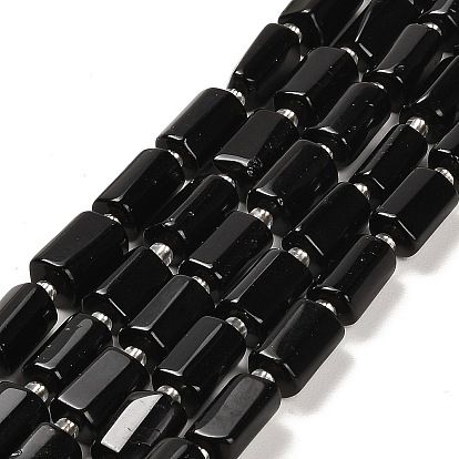 Natural Obsidian Beads Strands, with Seed Beads, Faceted Column