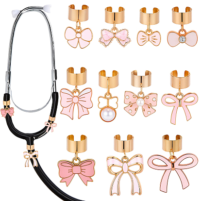 22 шт 11 стили сплав эмаль стетоскоп подвеска украшения, бантом, с 304 фурнитурой из нержавеющей стали, золотые