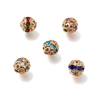 Латунные бусины со стразами , круглые, без никеля , реальный 18 k позолоченный