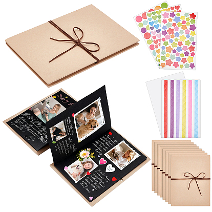 10Pcs Paper Journal Notebook, Blank Accordion Expanding DIY Notebook & Photo Ablum, with Elastic Band, Rectangle, with 42Pcs Paper Self-Adhesive Stickers