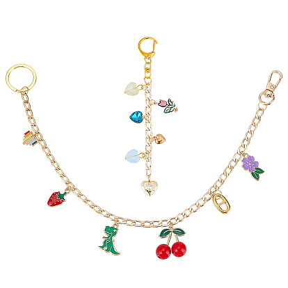 Сплав эмаль со стеклянным сердцем динозавр вишня подвеска алюминиевая панцирная цепочка сумка декоративные цепи, с принадлежностями для замены мешка, красочный