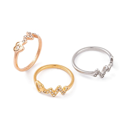 304 anillo de acero inoxidable con latido del corazón de diamantes de imitación para mujer