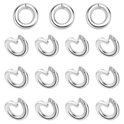 15 piezas 925 anillos abiertos de plata de ley, anillos de salto de bloqueo redondos