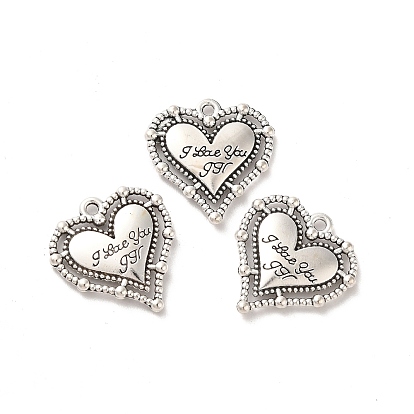 Tibetan Style Alloy Pendants, Heart with Word I Love You Charm
