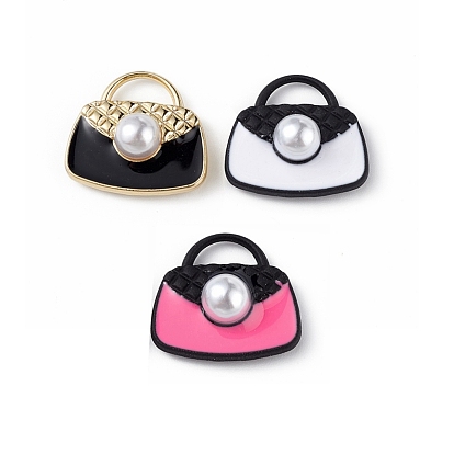 Spray Painted Alloy Pendants, with Imitation Pearl Beaded, Bag Shape Charms