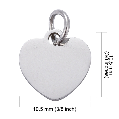 201 Stainless Steel Stamping Blank Tag Charms, Manual Polishing, Heart