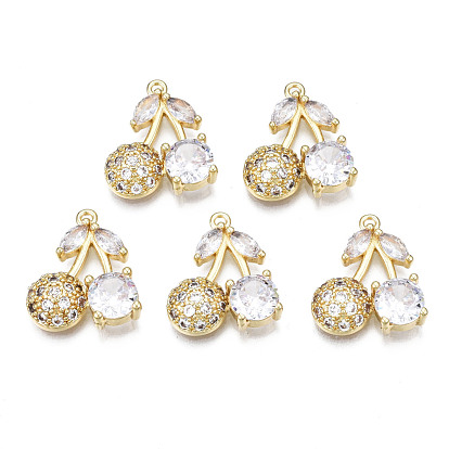 Brass Micro Pave Clear Cubic Zirconia Pendants, Nickel Free, Cherry