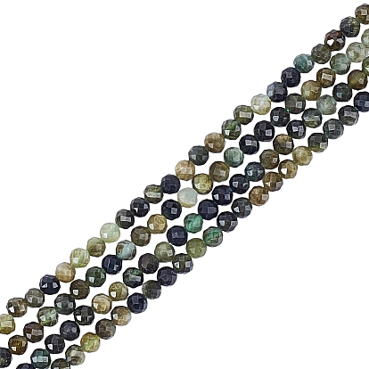 2 нити из натуральных зеленых турмалиновых бусин, граненые, круглые