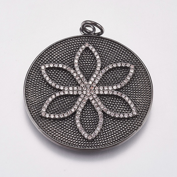 Латунные микро проложить кубического циркония подвески, плоские круглые с цветком