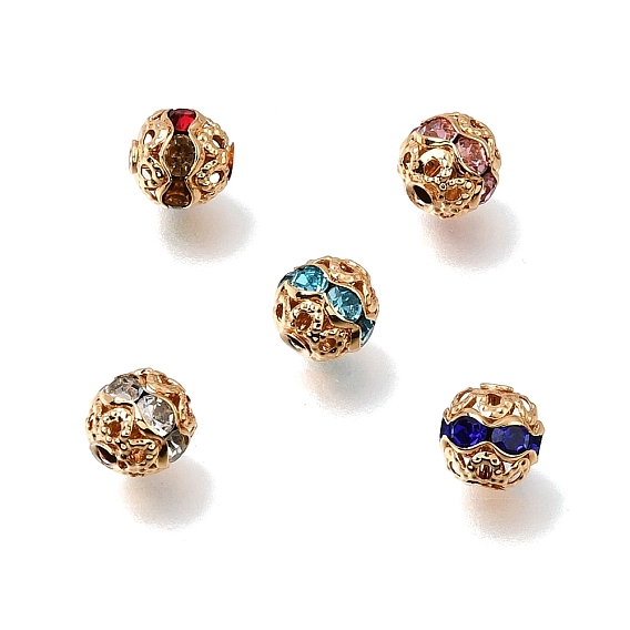 Латунные бусины со стразами , круглые, без никеля , реальный 18 k позолоченный