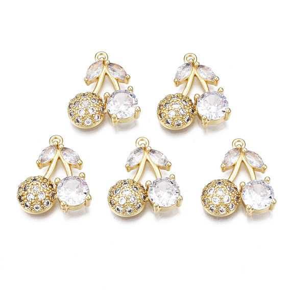 Brass Micro Pave Clear Cubic Zirconia Pendants, Nickel Free, Cherry