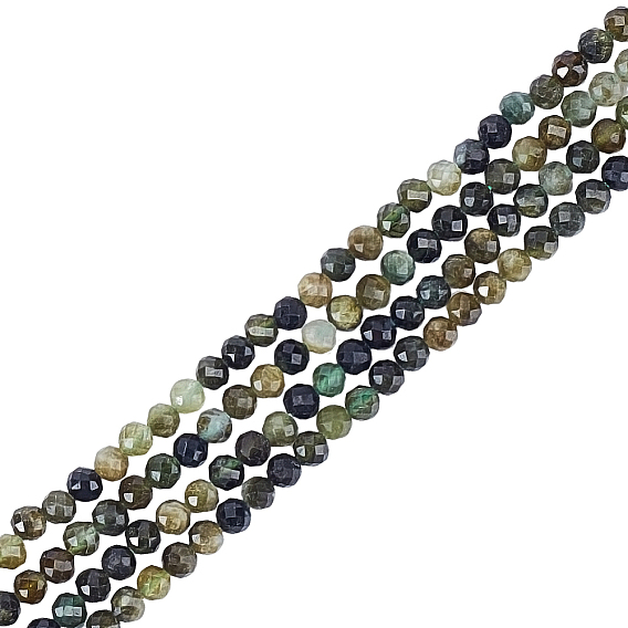 2 нити из натуральных зеленых турмалиновых бусин, граненые, круглые