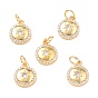 Brass Micro Pave Clear Cubic Zirconia Charms, with Jump Ring, Long-Lasting Plated, Flat Round with Star