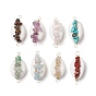 8 шт. 8 стили натуральный розовый кварц, тигровый глаз, хаулит, зеленый авантюрин, золотой рутиловый кварц, аметист, красная яшма и аквамарин подвески-коннекторы из натуральной ракушки каури, обмотанные медной проволокой