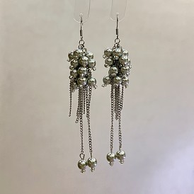 Boucles d'oreilles pendantes en alliage et perles d'imitation, ronde, boucles d'oreilles en grappe